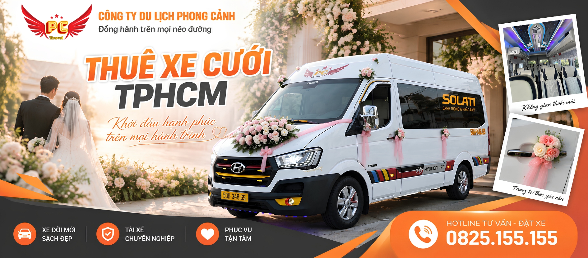Xe hoa phục vụ cô dâu chú rể trong hành trình đón dâu tại TPHCM.